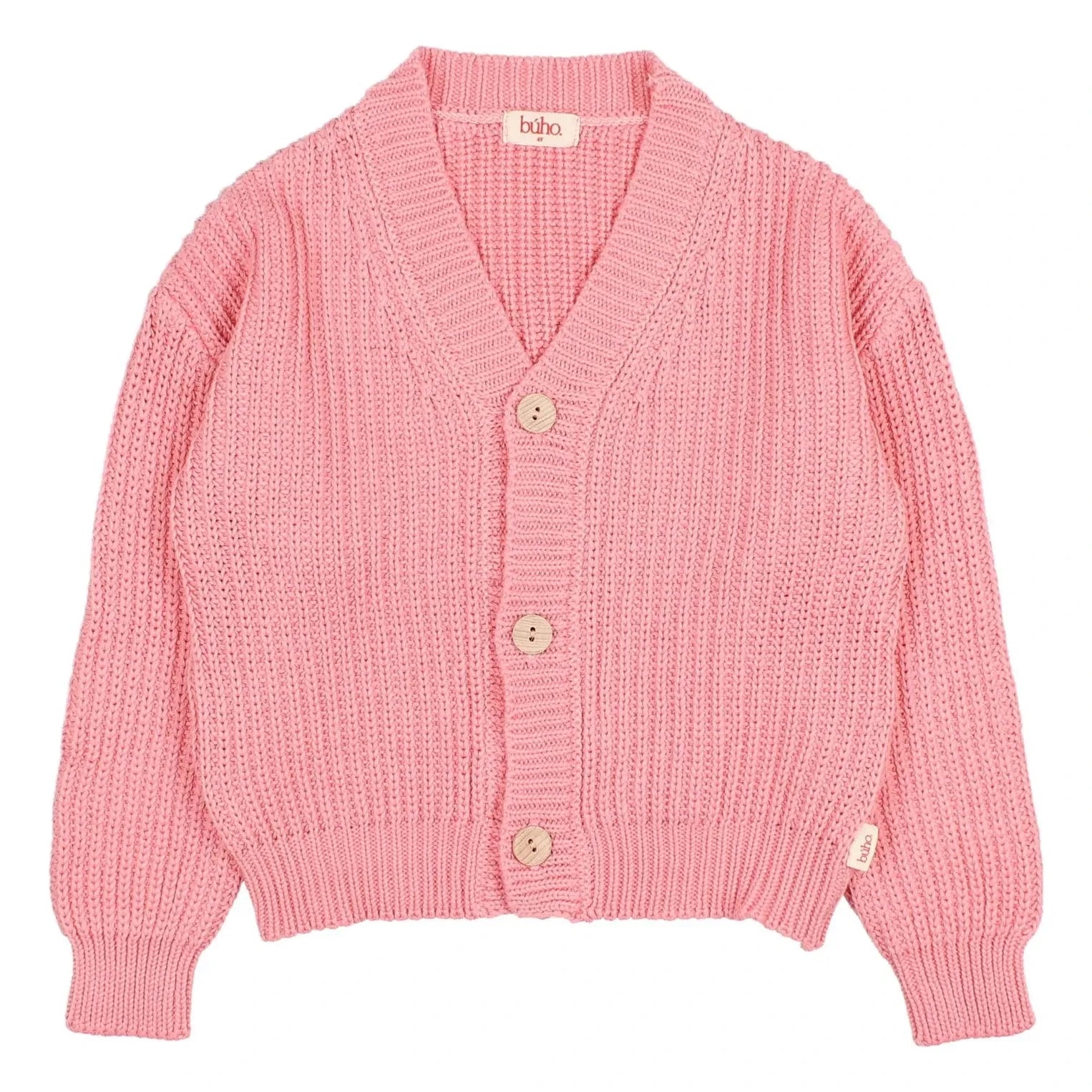 Búho - Organic cotton V-neck ribbed cardigan | Candy pink