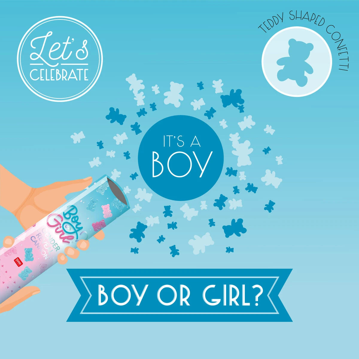 Legami - Gender Açılan Confetti Popper - Erkek or Kız? - Erkek