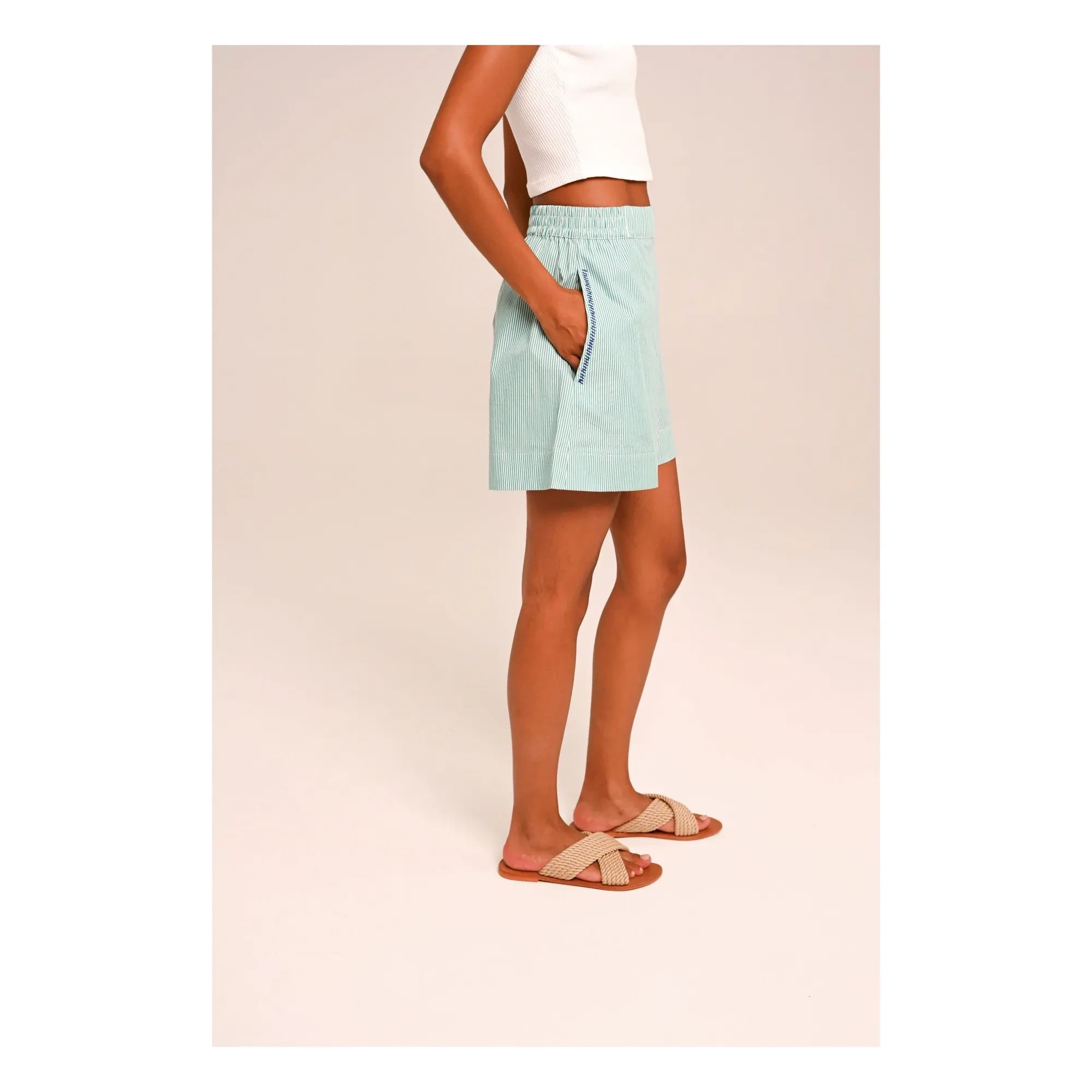 Sacrécoeur - Lilo Poplin Embroidered Shorts | Aqua Green