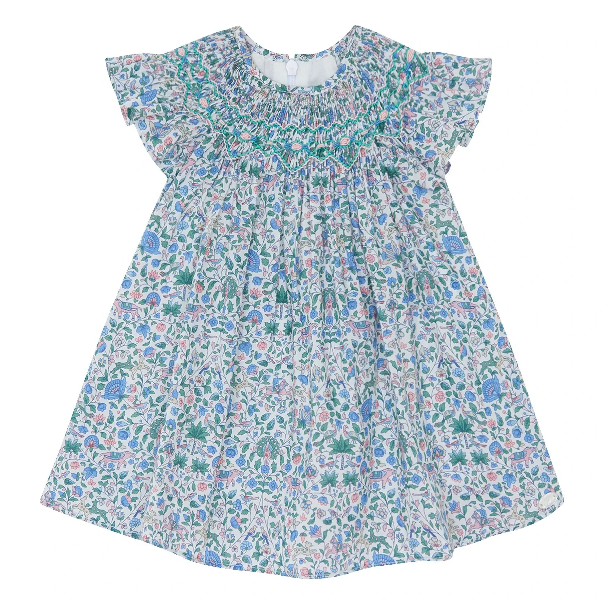 Tartine et Chocolat - Liberty Baby Kleid mit Raffungen | Weiß