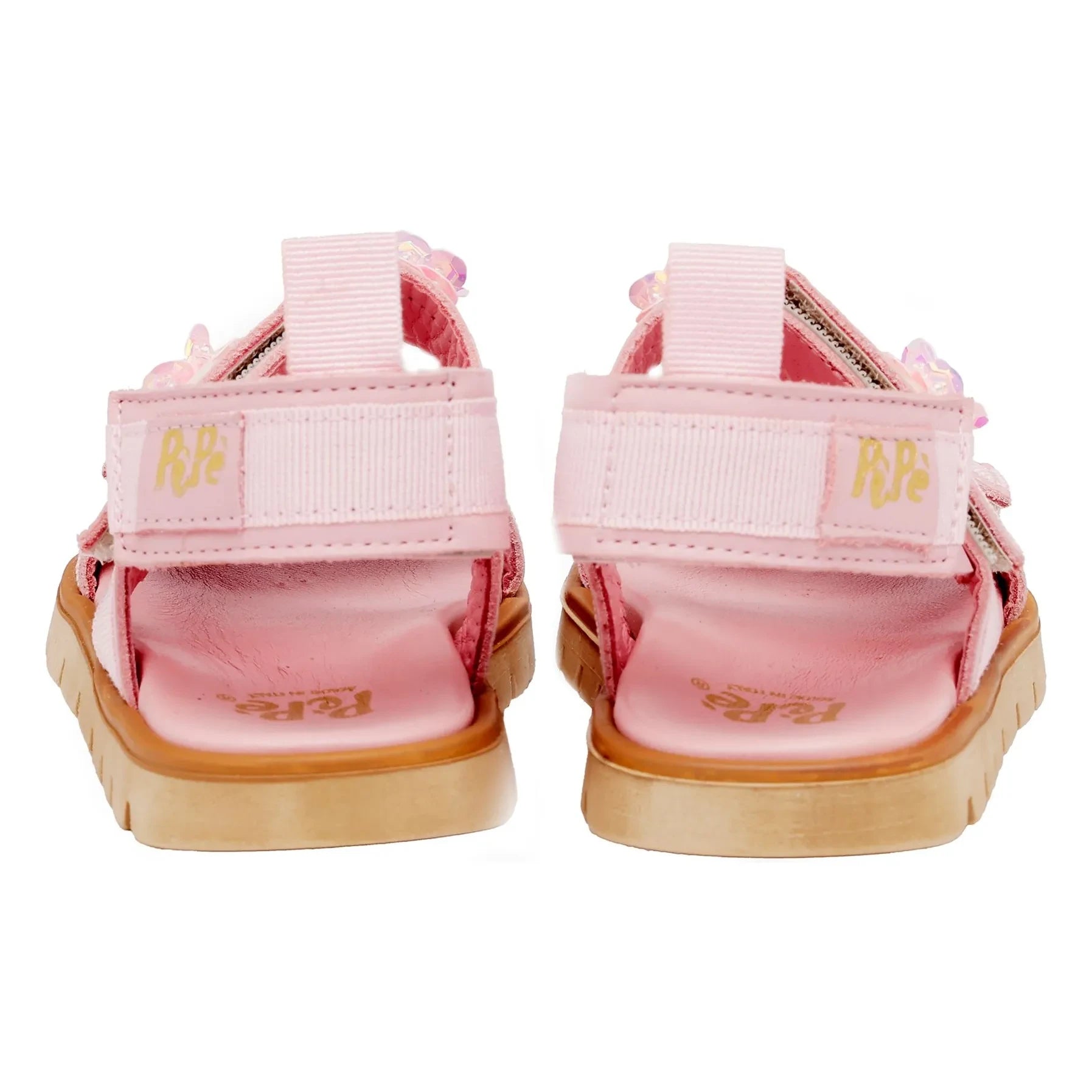 Pèpè - Çift Çizgili Çiçekli Sandaletler | Pudra pembe