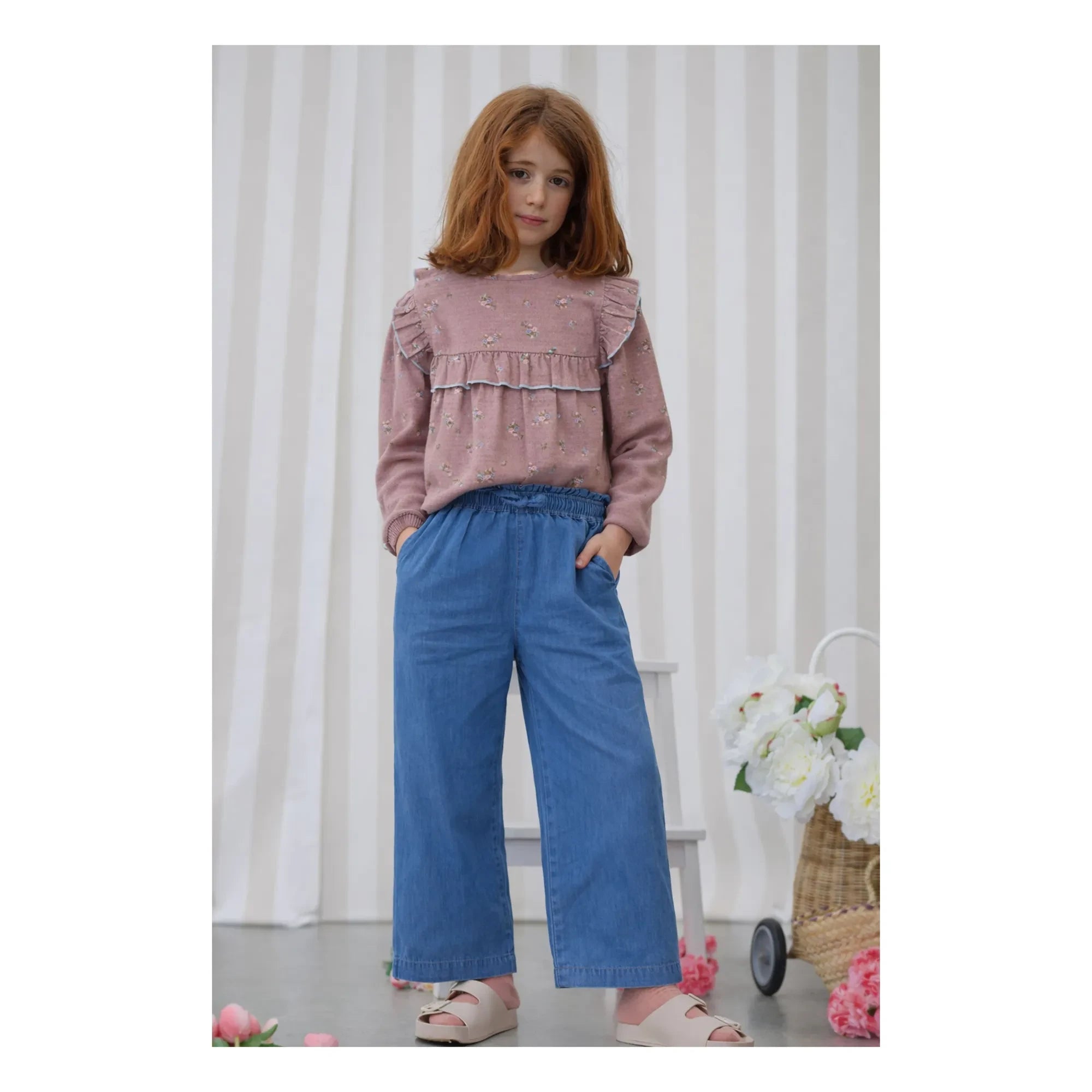 Lililotte - Blouse Bianca Fleurie Organik Pamuk | Toz Pembe