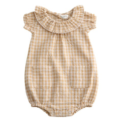 Lililotte - Callie Checked Seersucker Organic Cotton Ruffled Romper | Yellow