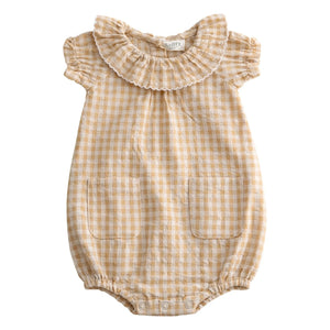 Lililotte - Callie Checked Seersucker Organic Cotton Ruffled Romper | Yellow