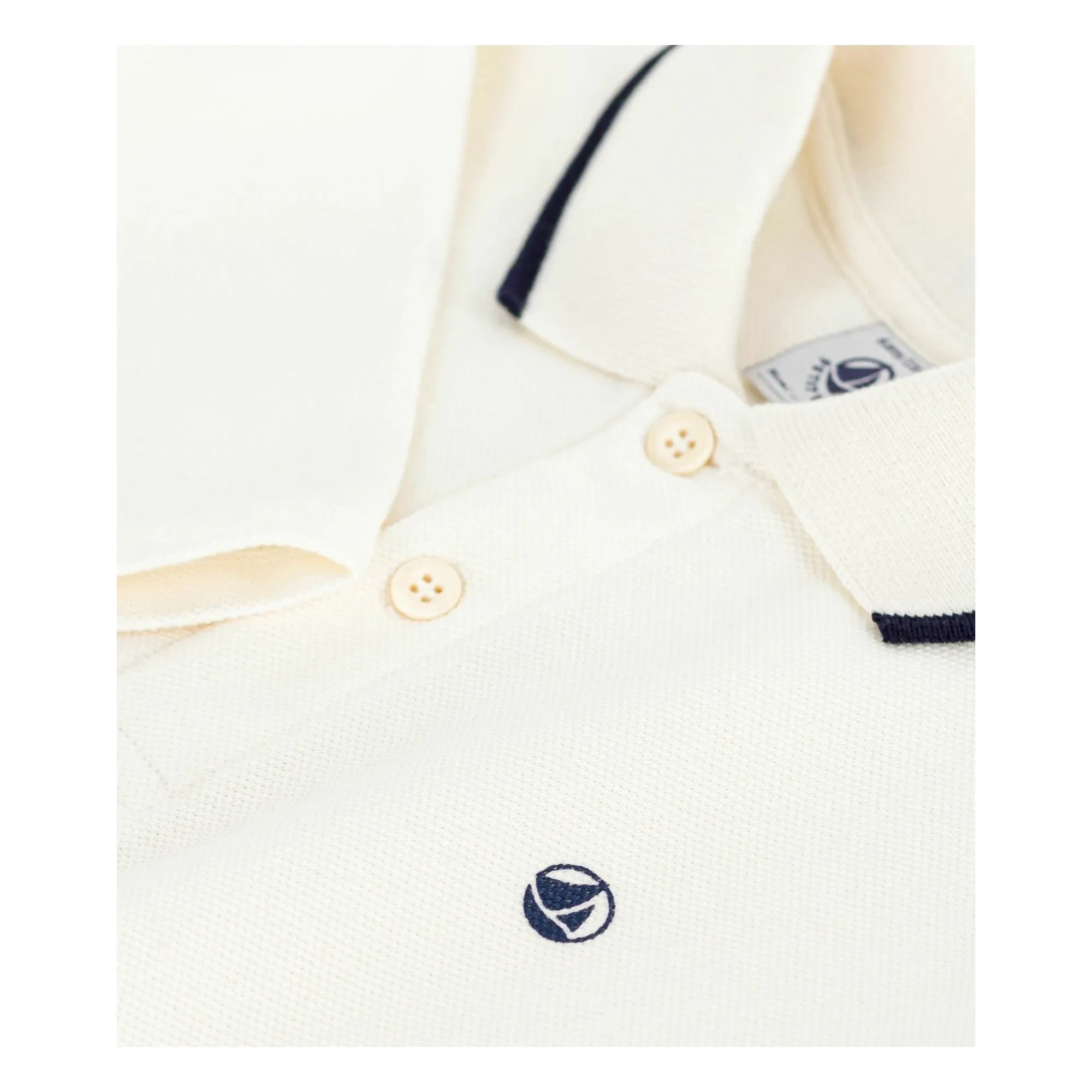 Petit Bateau - Kontrast kenarlı organik pamuklu polo tişört | Ekru
