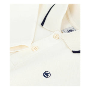 Petit Bateau - Kontrast kenarlı organik pamuklu polo tişört | Ekru