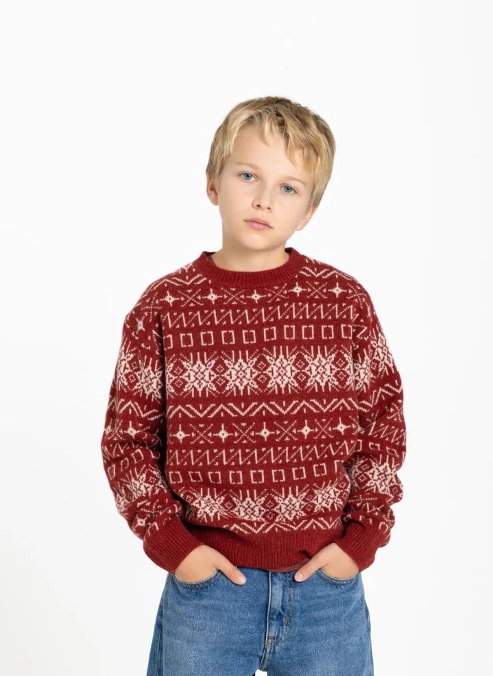 Hundred Pieces - Mika Jacquard Merino Wool Sweater | Dark Red