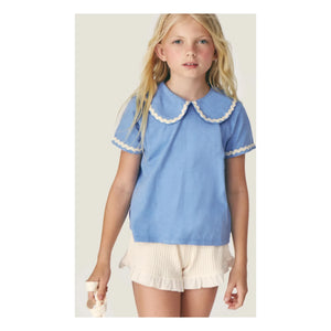 Mipounet - Claudine Collar Odetta Organic Cotton T-shirt | Blue