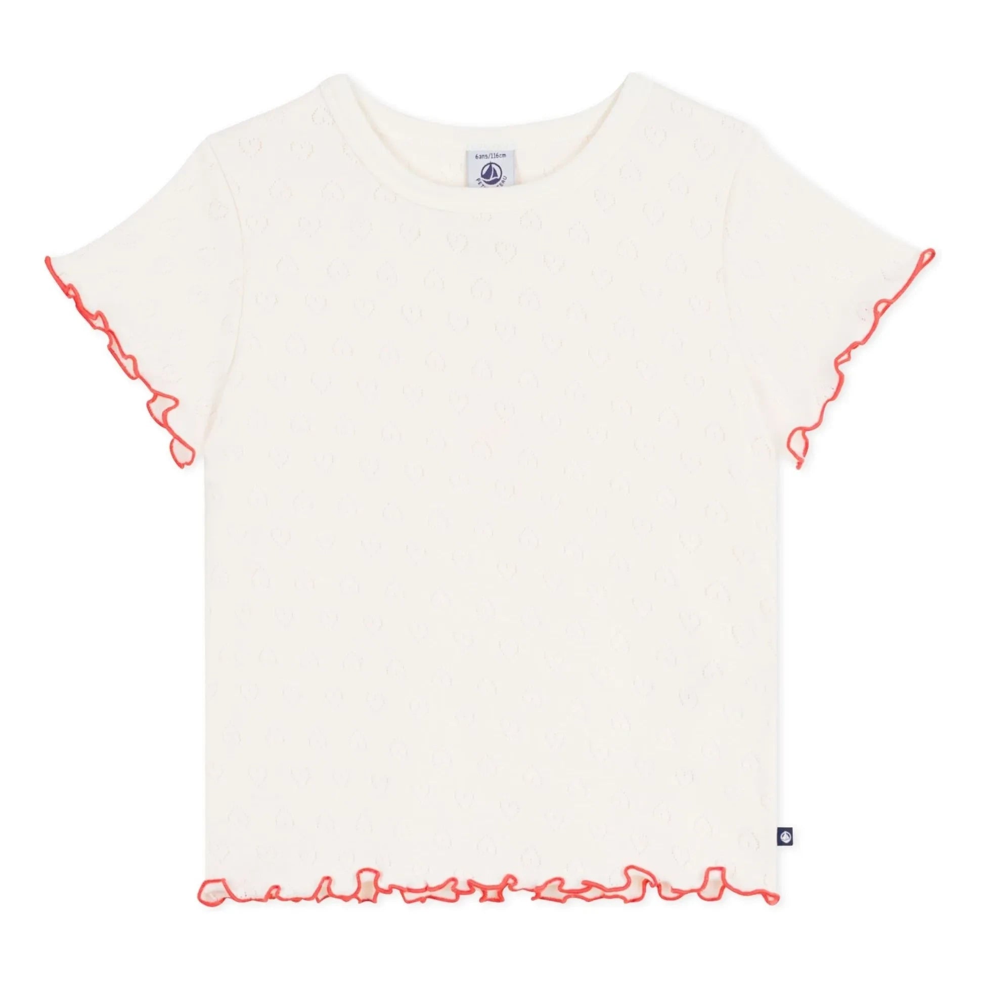Petit Bateau - Ruffled Heart T-Shirt with Frills | Ivory