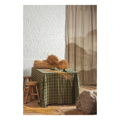Le Monde Sauvage - Highlands Checked Washed Linen Tablecloth | Khaki