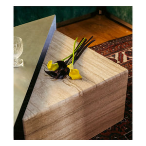 The Socialite Family - Brushed Aluminum and Travertine Covered Triangolo Side Table