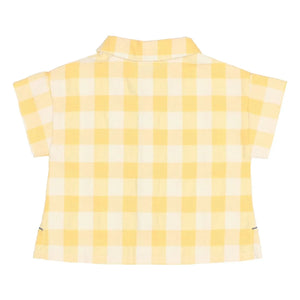 Búho - Sarı Gingham Seersucker Organik Pamuk Bebek Gömleği