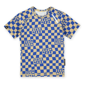Beach & Bandits - Kariertes UV-Schutz-T-Shirt aus recycelten Fasern | Marineblau