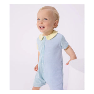 Petit Bateau – Gestreifter Schlafanzug-Jumpsuit kurz | Blau