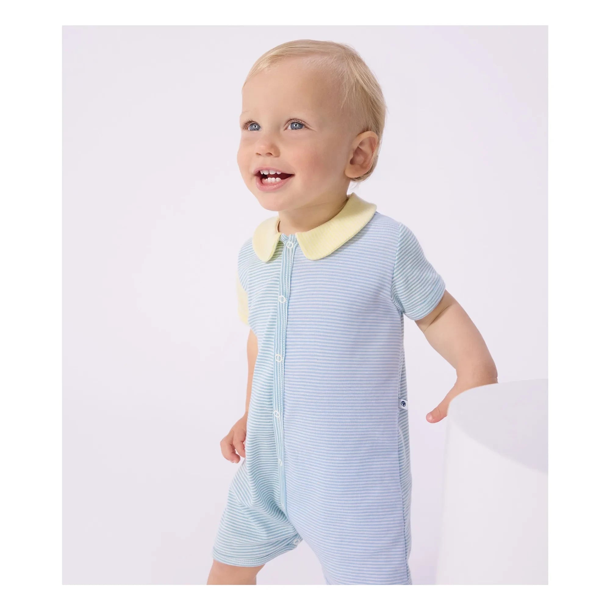 Petit Bateau – Gestreifter Schlafanzug-Jumpsuit kurz | Blau