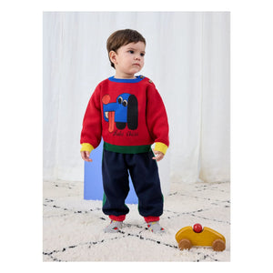 Bobo Choses - Colorblock Organik Pamuklu Köpek Kazak Bebek | Kırmızı