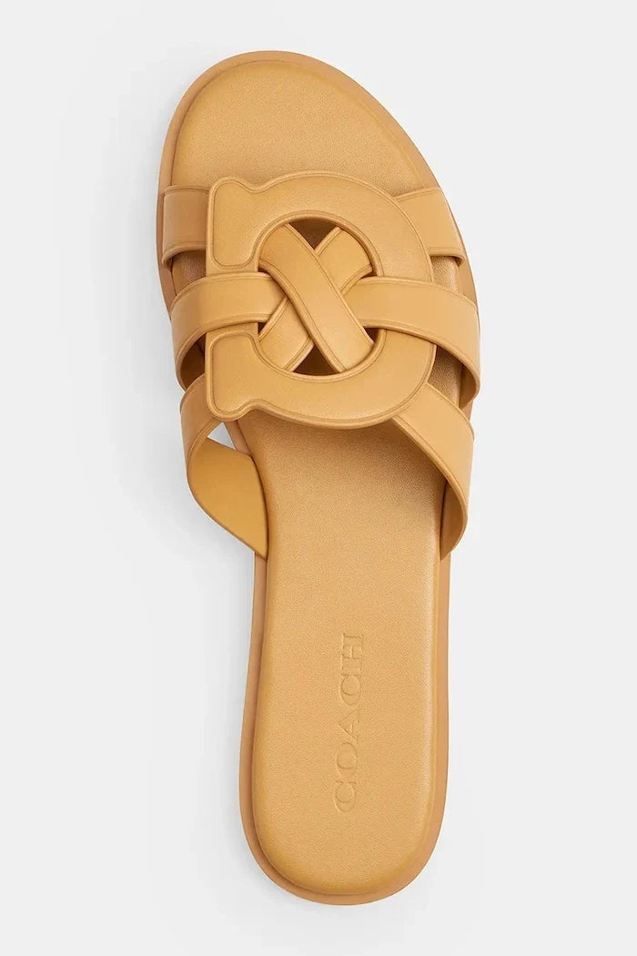 Coach açık burunlu kadın deri terlik Lena Leather Slide Sandal