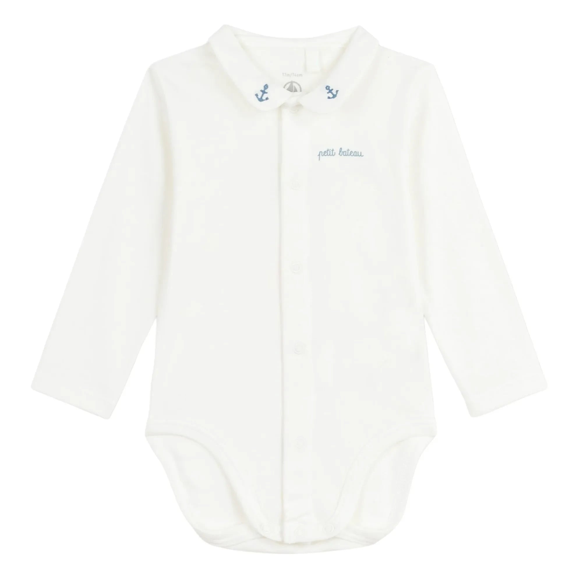 Petit Bateau - Organic Cotton Embroidered Collar Bodysuit | Blue