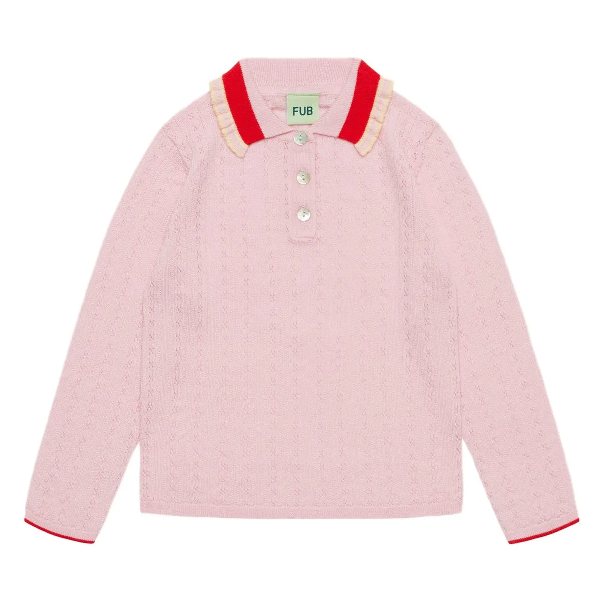 FUB - Merinos Yünlü Pointelle Polo Tişört | Pembe