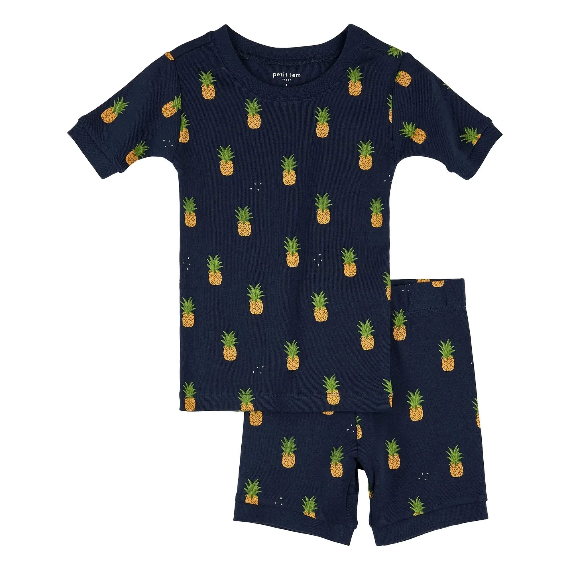 Petit Lem - Ananas Desenli Organik Pamuk Pijama | Gece yarısı mavisi