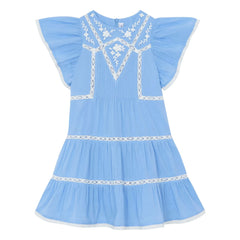 Tartine et Chocolat - Ruffled Lace Dress | Azure Blue