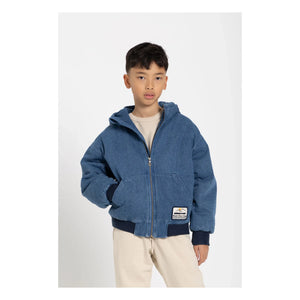 Hundred Pieces - Kapuzenjacke aus mattem Denim | Denim-Blau