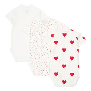 Petit Bateau - Organic Cotton Heart Baby Bodysuits - 3-Pack | Red