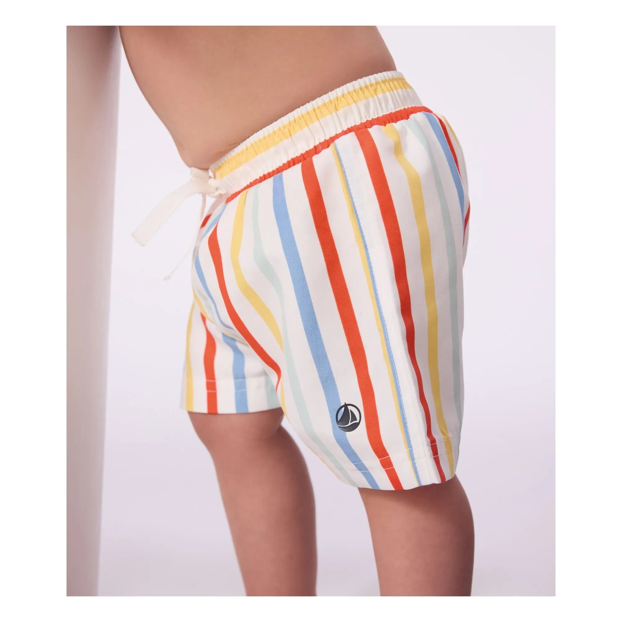 Petit Bateau - Bebek Çizgili Geri Dönüştürülmüş Elyaf Yüzme Şortu | Beyaz