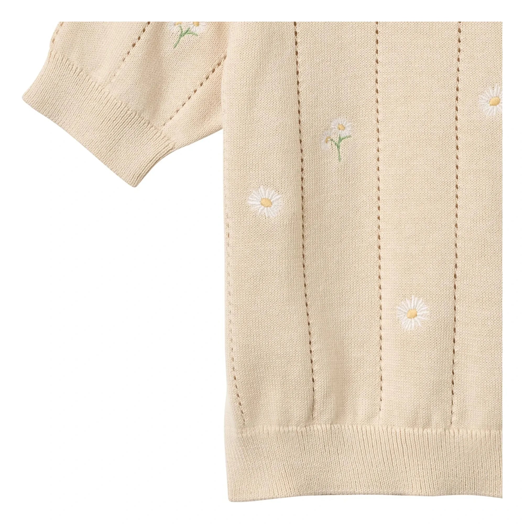 Wheat - Malvina Organic Cotton Floral Short Sleeve Sweater | Ecru