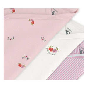 Petit Bateau - 3'lü Organik Pamuklu Çiçekli Body Seti | Pembe