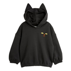 Mini Rodini - Schwarzer Kapuzenpullover mit Katzenmotiv aus Bio-Baumwolle