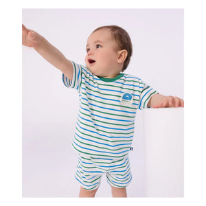 Petit Bateau - Çizgili polar şort | Beyaz