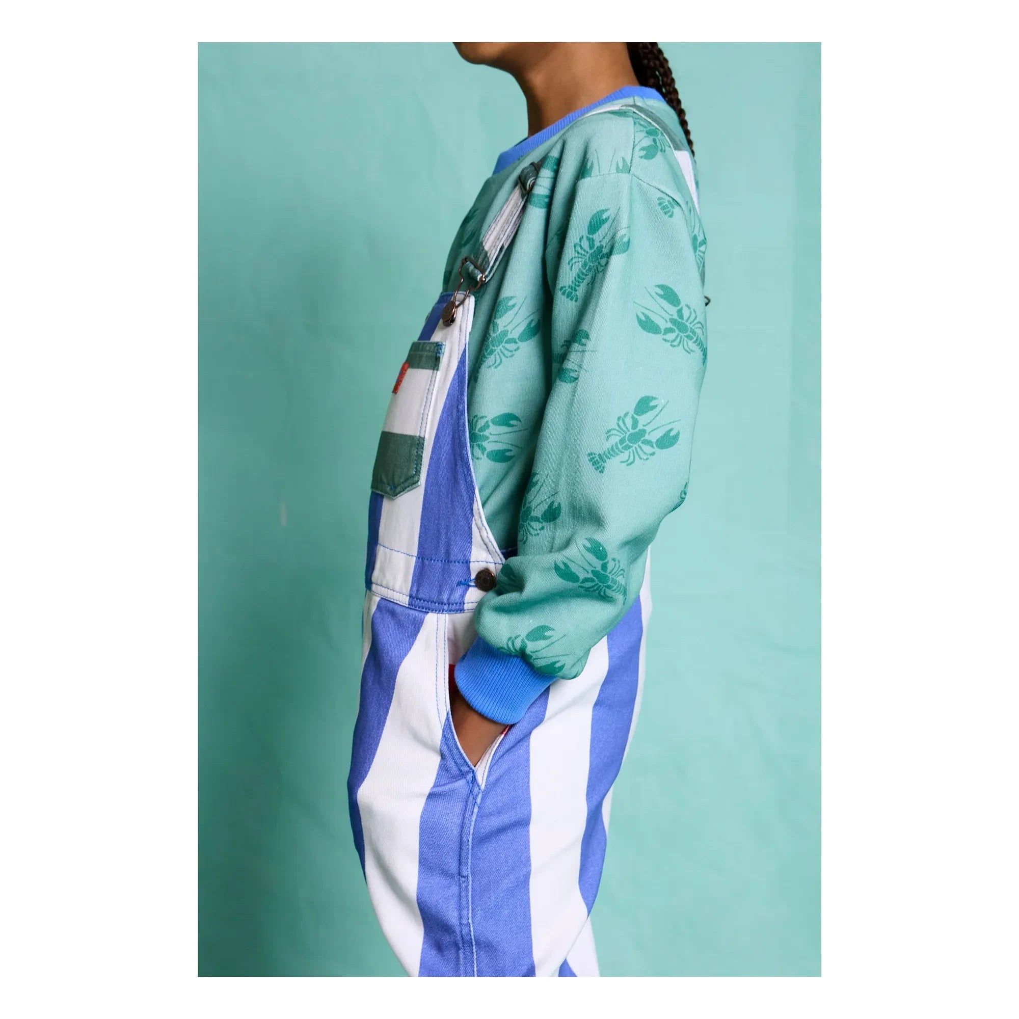 Favorite People - Gestreifter Capri-Overall | Blau