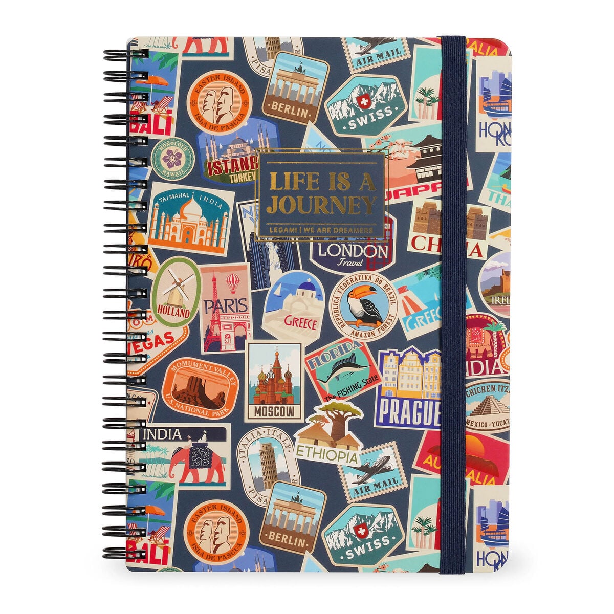 Legami - A4 Lined Defter ile Illustrated Hard Kılıf - Seyahat Stickers - Spiral-Bound