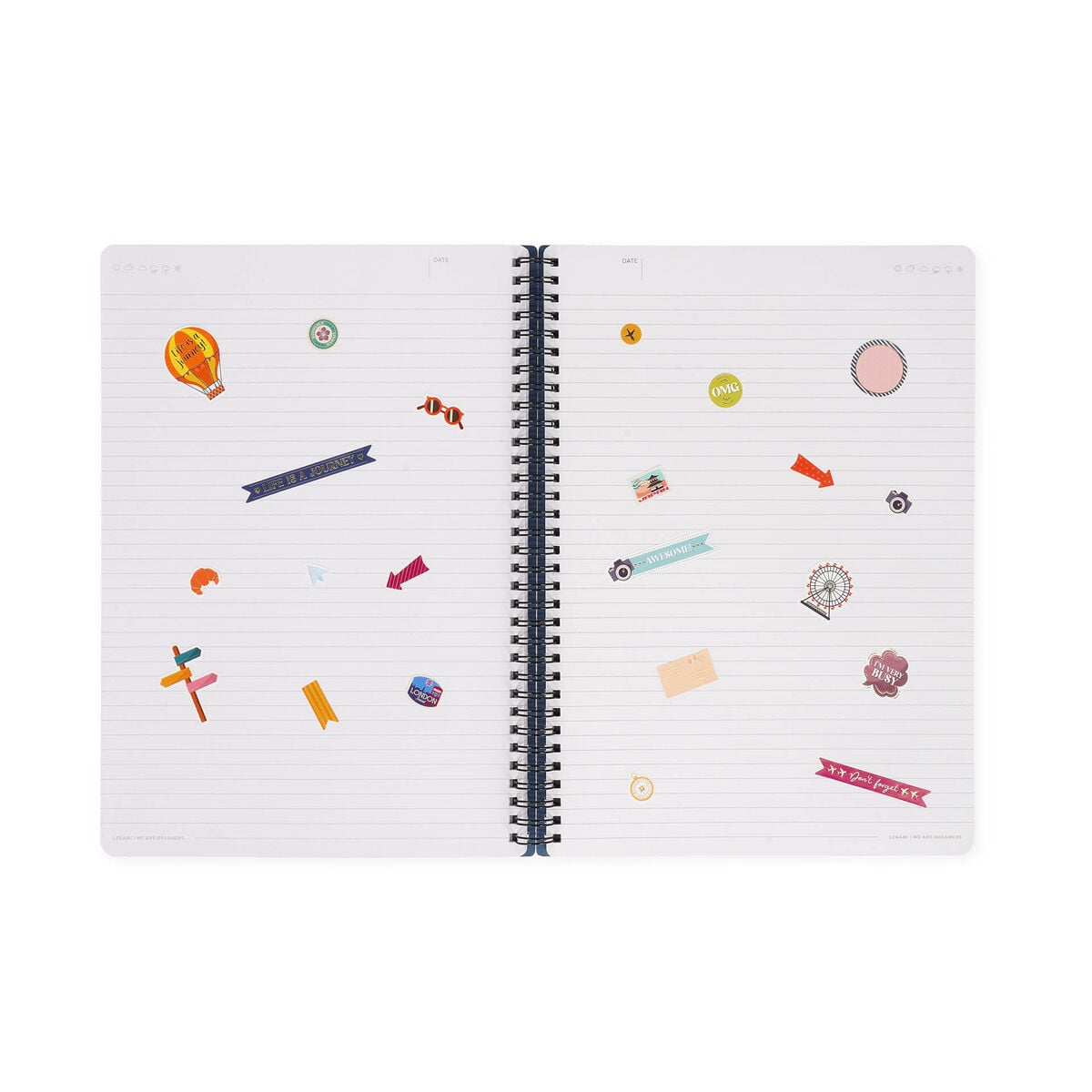 Legami - A4 Lined Defter ile Illustrated Hard Kılıf - Seyahat Stickers - Spiral-Bound