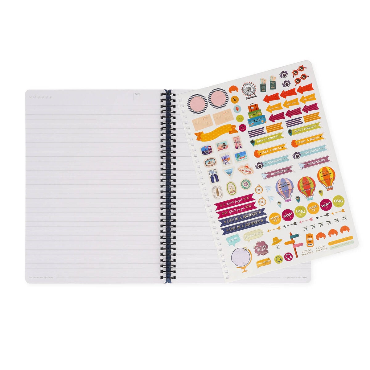 Legami - A4 Lined Defter ile Illustrated Hard Kılıf - Seyahat Stickers - Spiral-Bound