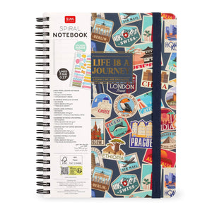 Legami - A4 Lined Defter ile Illustrated Hard Kılıf - Seyahat Stickers - Spiral-Bound