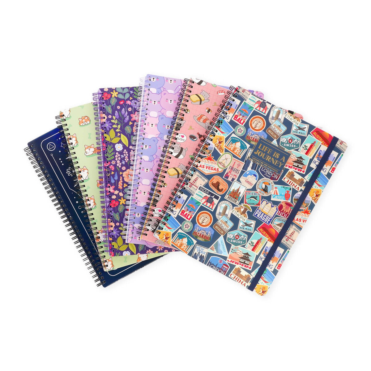 Legami - A4 Lined Defter ile Illustrated Hard Kılıf - Seyahat Stickers - Spiral-Bound