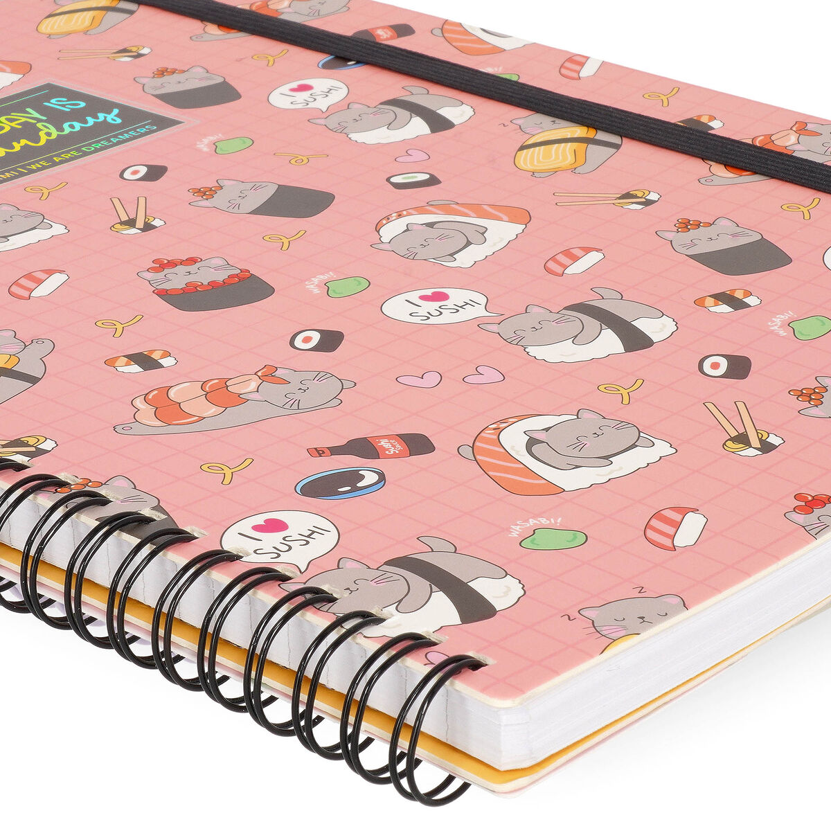 Legami - A4 Lined Defter ile Illustrated Hard Kılıf - Sushi Cat - Jotter - Spiral-Bound