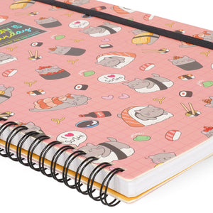 Legami - A4 Lined Defter ile Illustrated Hard Kılıf - Sushi Cat - Jotter - Spiral-Bound