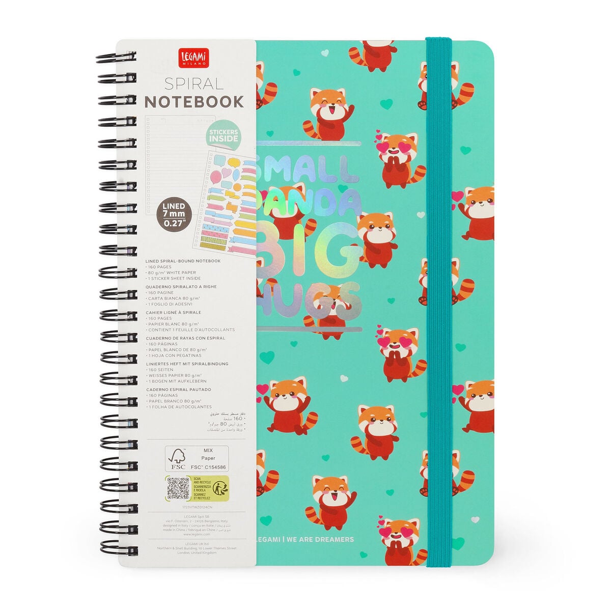Legami - A5 Lined Defter ile Illustrated Hard Kılıf - Red Panda - Spiral-Bound