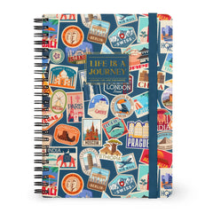 Legami - A5 Lined Defter ile Illustrated Hard Kılıf - Seyahat Stickers - Spiral-Bound