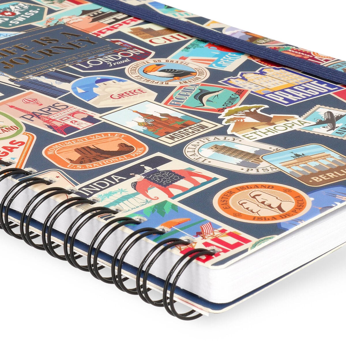 Legami - A5 Lined Defter ile Illustrated Hard Kılıf - Seyahat Stickers - Spiral-Bound