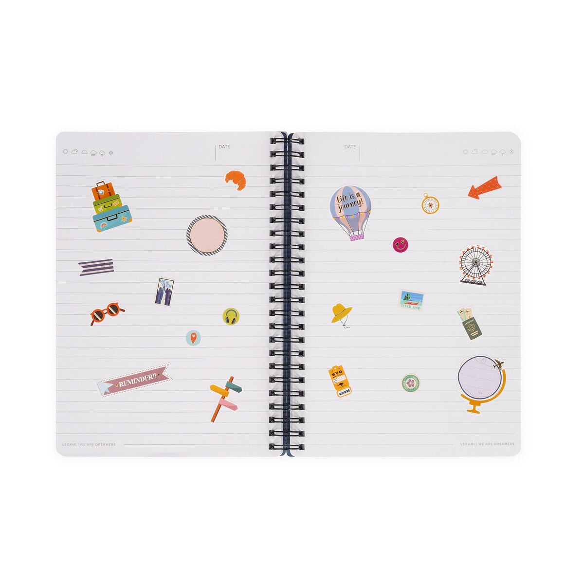 Legami - A5 Lined Defter ile Illustrated Hard Kılıf - Seyahat Stickers - Spiral-Bound