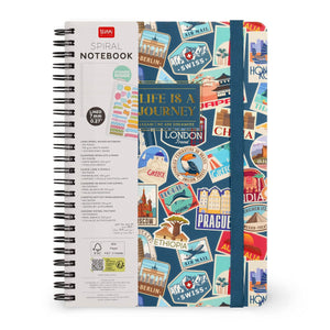 Legami - A5 Lined Defter ile Illustrated Hard Kılıf - Seyahat Stickers - Spiral-Bound
