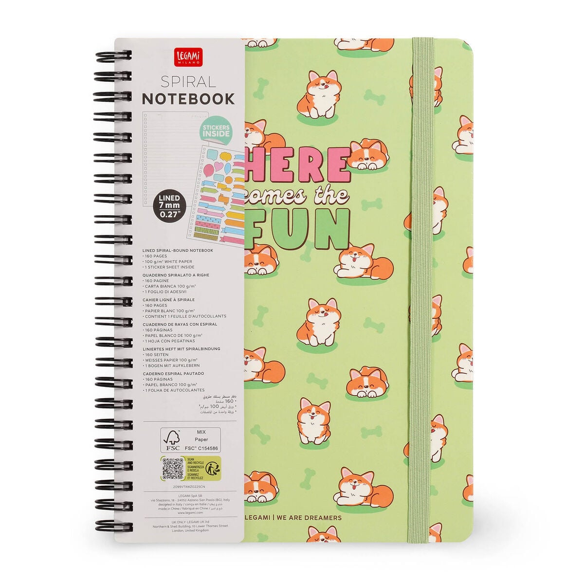 Legami - A5 Lined Defter ile Illustrated Hard Kılıf - Corgi - Jotter - Spiral-Bound