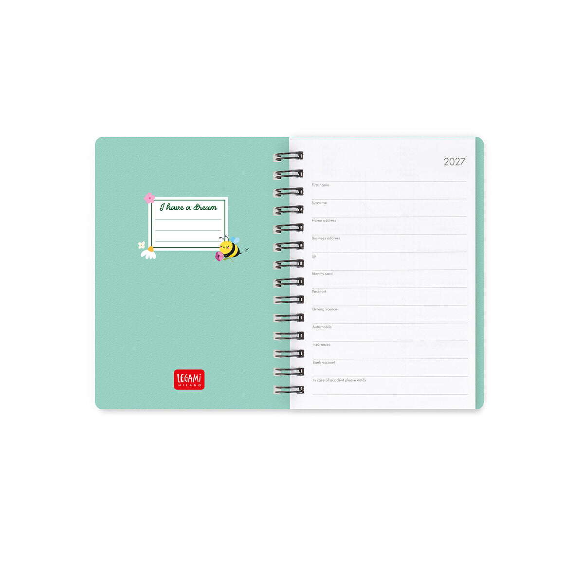 Legami - 12-Month Weekly Günlük - Küçük Spiral-Bound 2027 - Bee