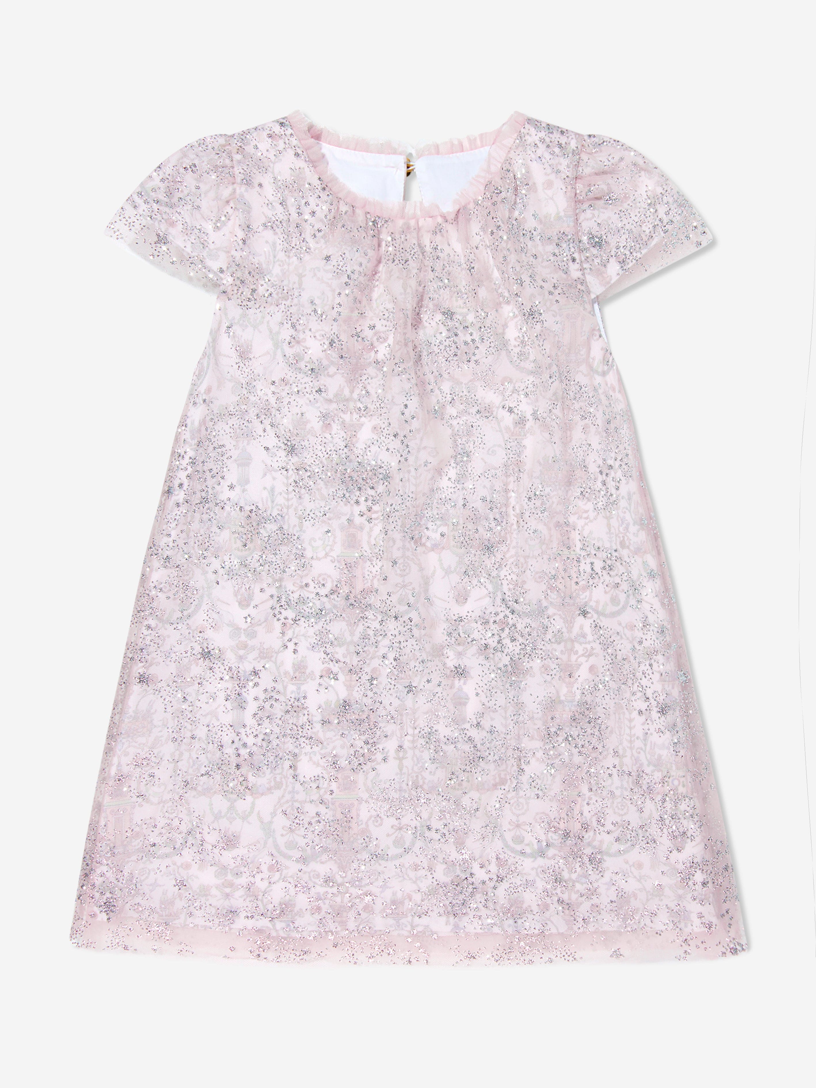 Atelier Choux Baby Girls Glittery Toile de Jouy Dress in Pink