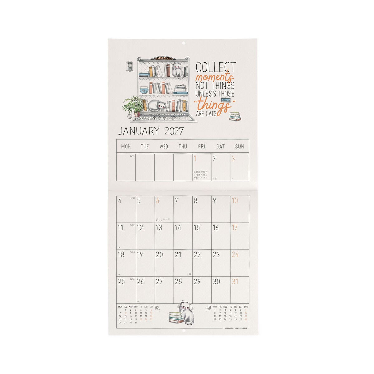 Legami - Karikatür Kediler 2027 Duvar Takvimi - 18 x 18 cm