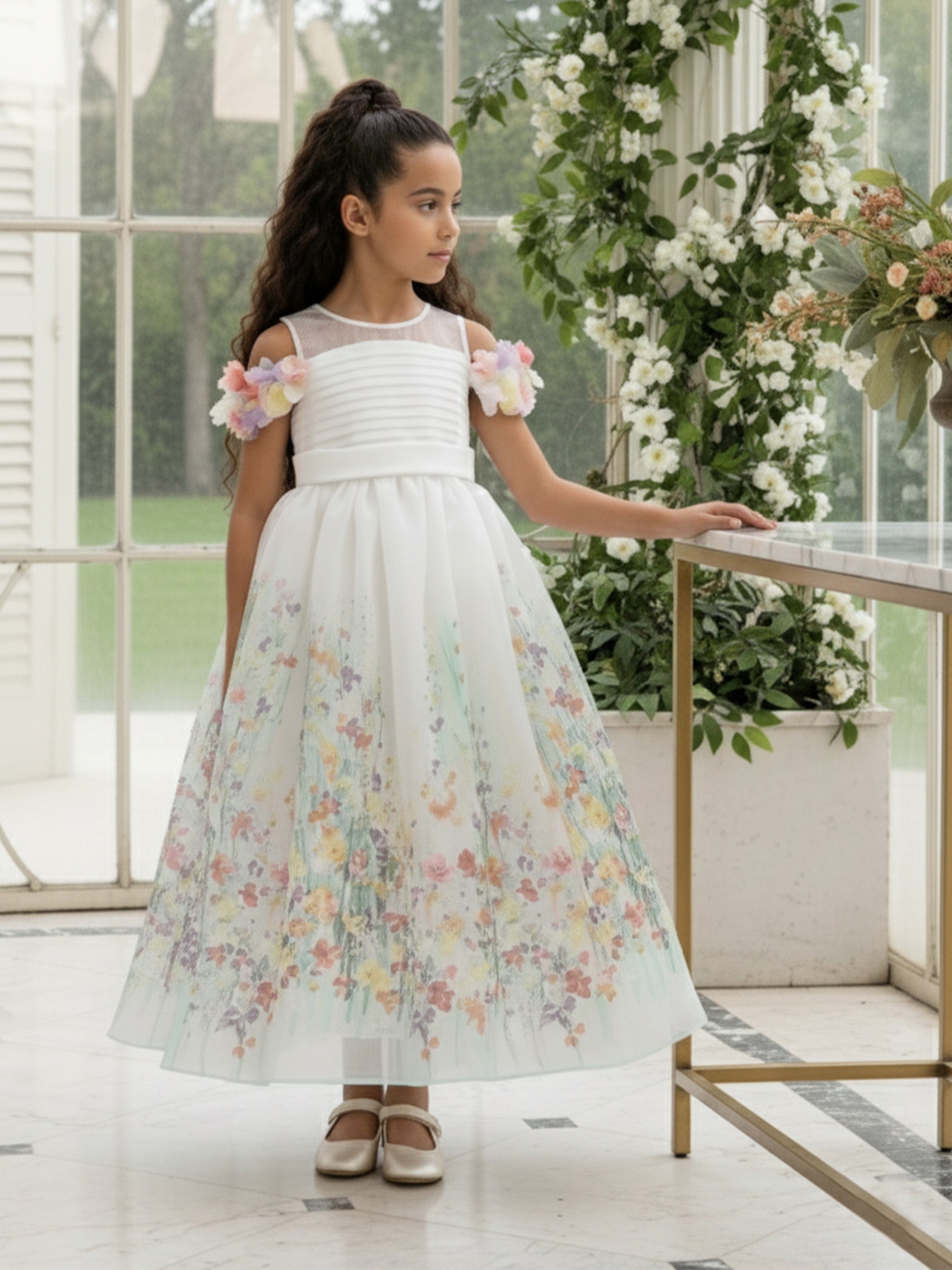 Dress & Fleur Girls Floral Occasion Dress in Ivory